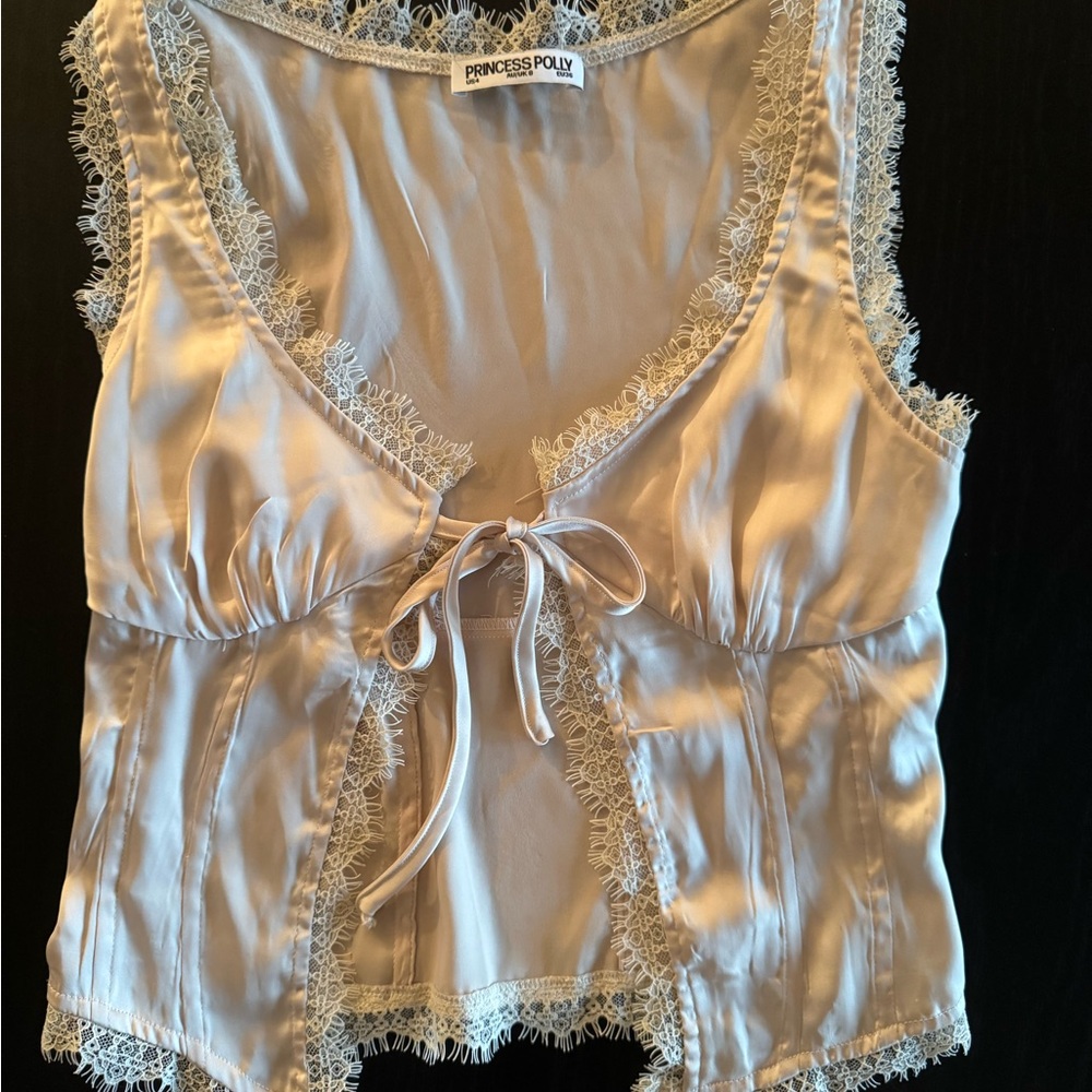 Princess Polly Cream Lace-Trim Satin Cami and Skirt Set